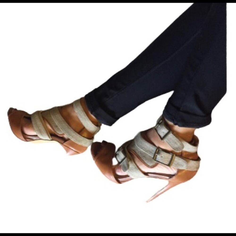 SHOEMINT Brown Strappy Heels